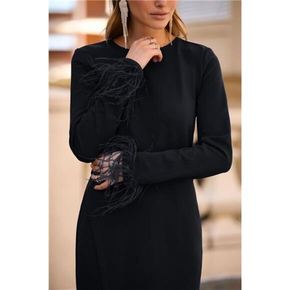 Women's 2025 Fall Long Sleeve Dress Formal Midi Bodycon Wrap Slit - Picture 6 of 6
